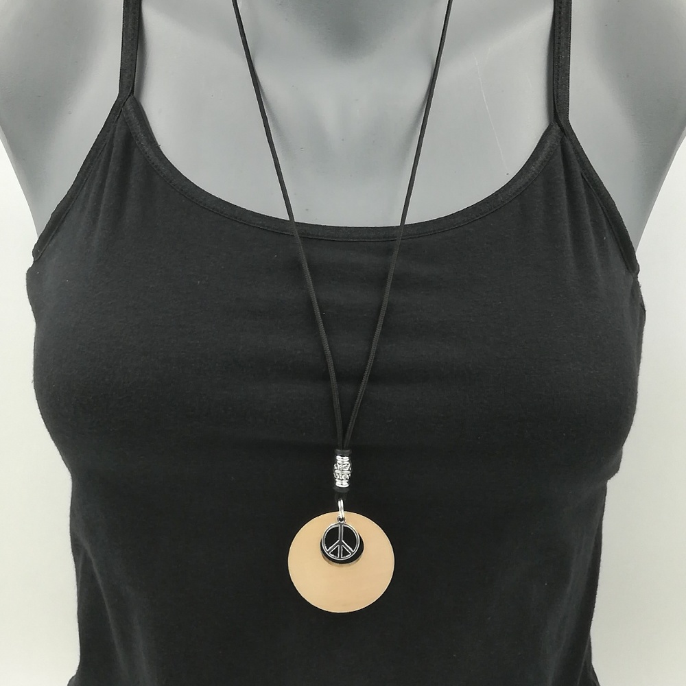 Handmade, Wooden and Silver Peace Sign Necklace - Picture 5 of 8